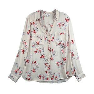 Candie's Womens Floral Print Button Down Shirt Blouse Size Large Pink